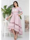 Модное розовое платье миди длины с вставками кружева и сетки, фото 2