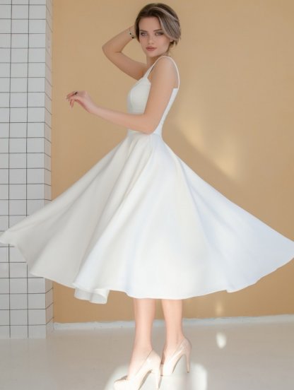 Молочное нарядное платье миди длины, фото 1