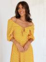 Желтое летнее натуральное короткое платье с завязками на груди, фото 2