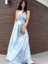 Длинное летнее шелковое голубое платье сарафан на бретелях, фото 5