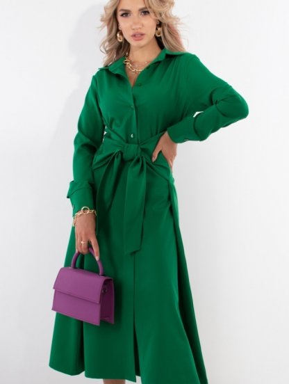Легкое зеленое платье миди длины на длинный рукав, фото 1