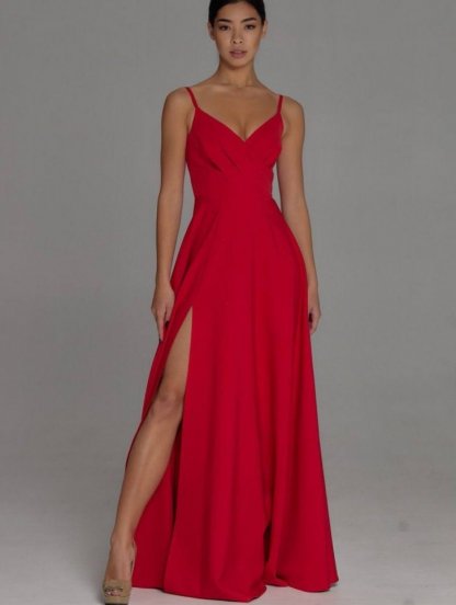 Красное платье макси А-силуэта на тонких бретельках — идеально подходит для выпускного вечера и дня рождения, фото 1