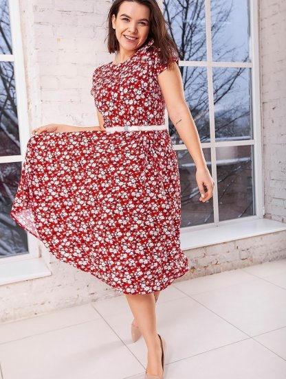 Штапельное красное натуральное платье больших размеров, фото 1