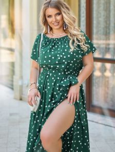 Легкое зеленое летнее платье-сарафан большого размера