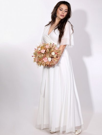 Нарядное блестящее белое платье большого размера в пол, фото 1