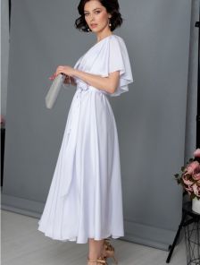 Вечернее шелковое белое платье с коротким рукавом
