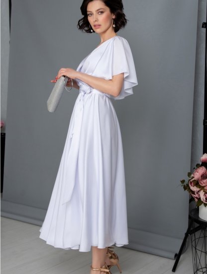 Потрясающее белое коктейльное платье А-силуэта длины миди — подходит для лета, весны и осени, фото 1