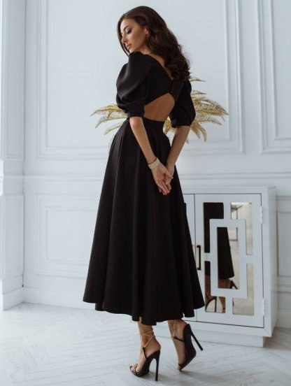 Черное нарядное платье миди длины с рукавом 3/4, фото 1