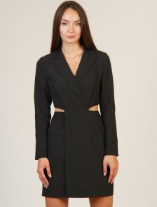 Стильное короткое платье пиджак на длинный рукав черного цвета