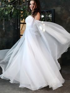 Свадебное нарядное белое платье в пол со сьемными рукавами