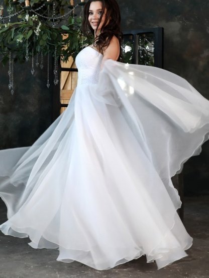 Свадебное нарядное белое платье в пол со сьемными рукавами, фото 1