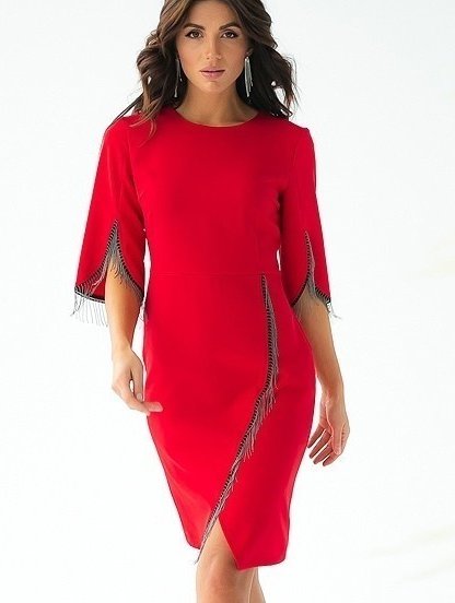 Элегантное стильное красное платье с бахрамой, фото 1