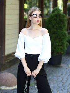 Белая блуза-топ с рукавами на завязках
