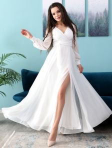 Вечернее блестящее белое платье в пол