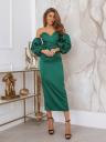 Зеленое атласное платье-миди с разрезом – идеальное коктейльное платье для гостей на свадьбу, фото 4