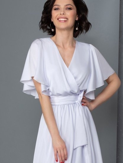 Потрясающее белое коктейльное платье А-силуэта длины миди — подходит для лета, весны и осени, фото 1