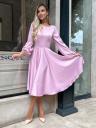 Коктейльное лилово-розовое платье на длинный рукав миди длины, фото 2