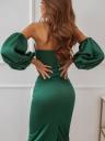 Зеленое атласное платье-миди с разрезом – идеальное коктейльное платье для гостей на свадьбу, фото 3