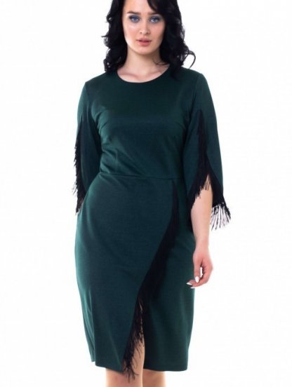 Нарядное стильное зеленое платье с бахромой, фото 1