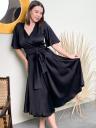 Вечернее шелковое черное платье с коротким рукавом, фото 5