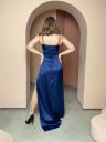 Длинное синее вечернее платье на бретелях с разрезом, фото 4
