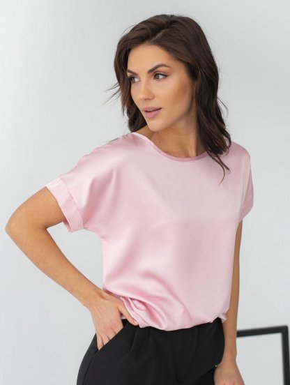 Летняя шелковая розово-пудровая футболка, фото 1