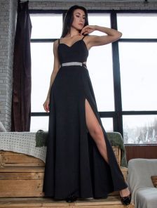 Черное вечернее длинное платье в пол 