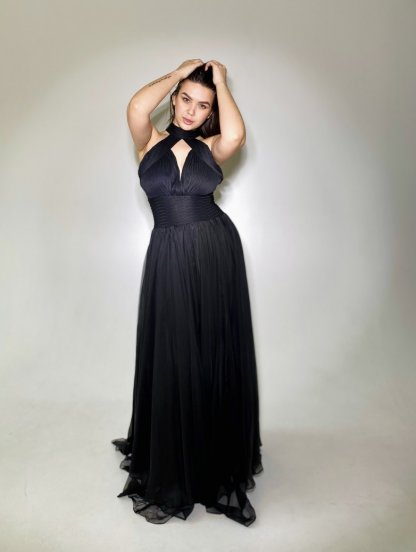 Элегантное повседневнее черное платье в пол с открытой спиной, фото 1