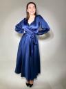 Нарядное синее шелковое платье миди на длинный рукав, фото 3