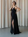 Шикарное черное шелковое летнее платье: длина макси, тонкая бретелька Wonder | Идеальное вечернее платье и вечернее платье | Боковой разрез, Элегантно, фото 7