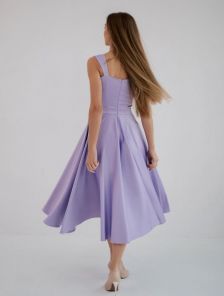 Нарядное элегантное платье миди длины лавандового цвета