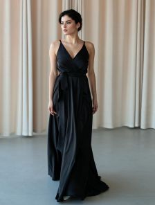 Шикарное черное шелковое летнее платье: длина макси, тонкая бретелька Wonder | Идеальное вечернее платье и вечернее платье | Боковой разрез, Элегантно