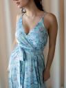 Голубое шелковое платье макси с запахом и разрезом для летних вечеринок, фото 7