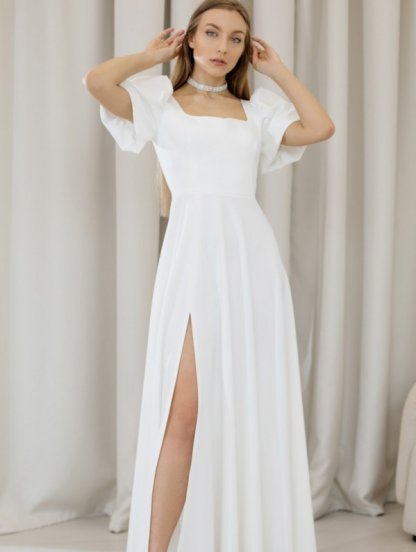 «Захватывающее дух белое платье для женщин | Красивое вечернее платье с разрезом сбоку | Идеальное платье для невесты или выпускного бала», фото 1