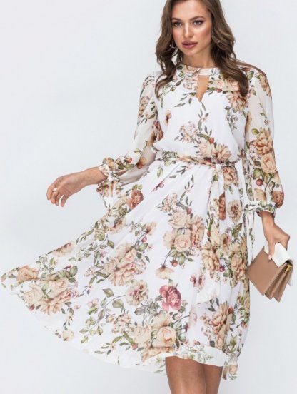 Струящееся весеннее шифоновое платье в цветочный принт, фото 1