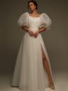 Свадебное пышное платье с разрезом и рукавами «буфф», фото 4