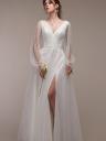 "Свадебное платье с длинным рукавом: белое, пышное платье с боковым разрезом, глубоким V-образным вырезом, полуматовая ткань, на подкладке", фото 3