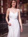 Длинное мерцающее шифоновое белое платье с съмными рукавами, фото 10