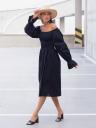 Летнее черное льняное платье с открытыми плечами и топом-резинкой, фото 7