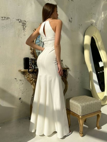 Элегантное платье силуэта «русалка» | Идеальное свадебное или выпускное платье | великолепное вечернее платье в пол | Потрясающее белое платье: облега, фото 1