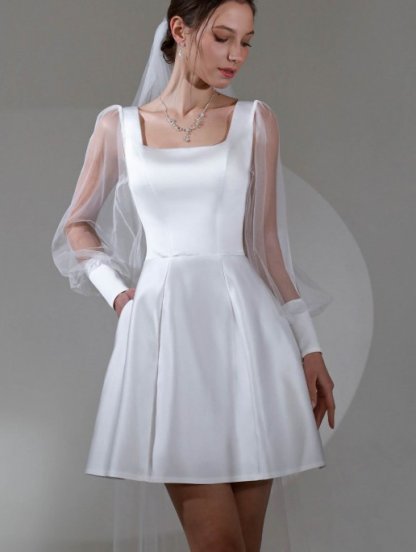 Короткое белое платье на свадьбу, розпись или вечиринку для невест, фото 1