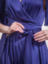 Элегантное синее шелковое вечернее платье миди с v-образным вырезом - трапеция с запахом и короткими рукавами-бабочками, фото 10