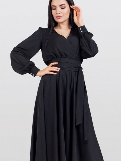 «Платье для всех ваших особенных моментов: черное макси с длинными рукавами | шелковая ткань с натуральным блеском для идеального вечернего образа | с, фото 1