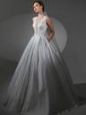 Белое пышное свадебное длинное платье с V-образный глубокий вырезом, фото 2
