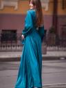 Элегантное вечернее длинное бирюзовое платье: А-силуэта с рукавами и двойным поясом., фото 4