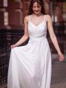 Длинное мерцающее шифоновое белое платье с съмными рукавами, фото 9