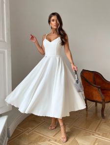 Шикарное белое хлопковое миди-платье: коктейльное платье без рукавов с v-образным вырезом и расклешенной юбкой для дня рождения