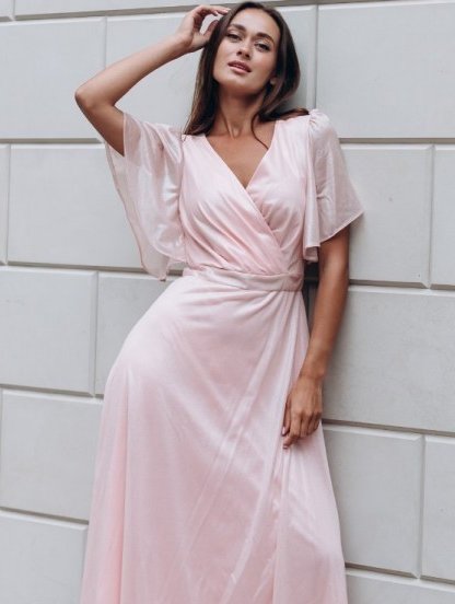 Нарядное розовое блестящее платье в пол, фото 1