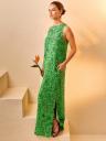 Повседневное длинное платье в стиле "печворк" с разрезами, фото 3