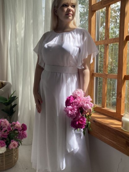 Вечернее шифоное белое платье большого размера, фото 1
